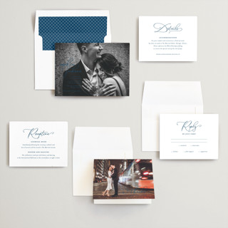 This is a navy wedding invitations with standard by Laura Hamm called kindly join us printing on signature in standard