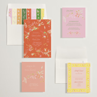 This is a verona sunset wedding invitations with standard by Phrosné Barwood called whimsey floral printing on signature in standard