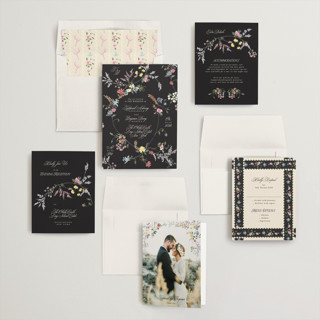 This is a midnight park wedding invitations with standard by Phrosné Barwood called whimsey floral printing on signature in standard