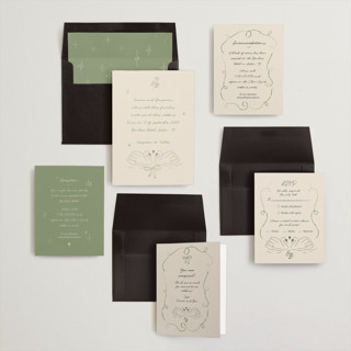 This is a olive wedding invitations with standard by Helena Vitto called the swan printing on signature in standard