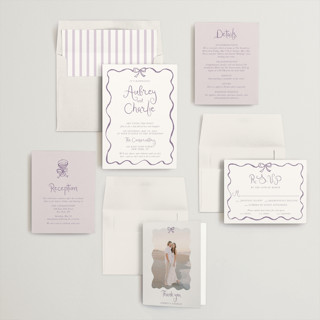 This is a lavender wedding invitations with standard by Cass Loh called quirky fun printing on signature in standard
