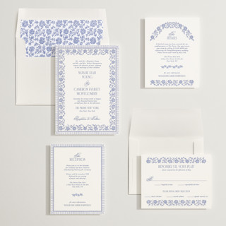 This is a cerulean wedding invitations with standard by Jenna Holcomb called embroidered printing on signature in standard