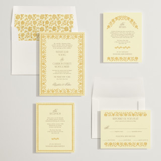 This is a butter wedding invitations with standard by Jenna Holcomb called embroidered printing on signature in standard