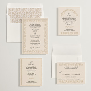 This is a almond wedding invitations with standard by Jenna Holcomb called embroidered printing on signature in standard