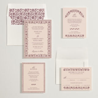 This is a mauve wedding invitations with standard by Jenna Holcomb called embroidered printing on signature in standard