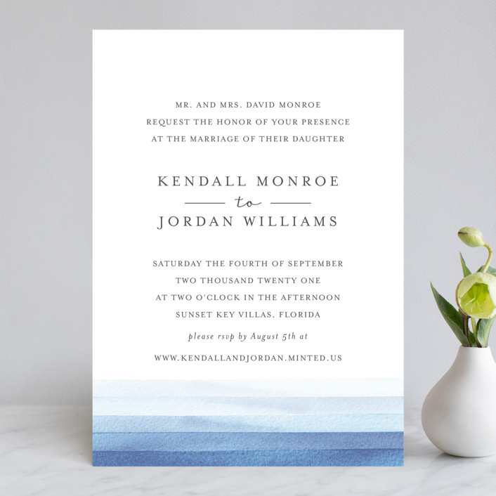 Watercolour Stripe Wedding Invitations By Bethan Minted Watercolour Stripe Wedding Invitations In Azure By Bethan