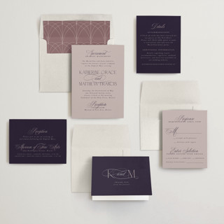 This is a mauve wedding invitations with standard by Heather Cairl called sacrament printing on signature in standard