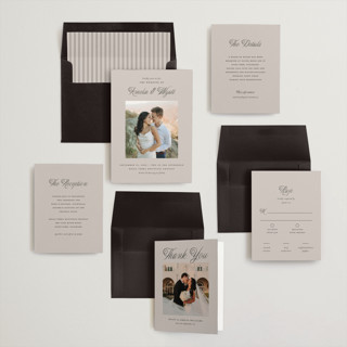This is a sand wedding invitations with standard by Pixel and Hank called terra printing on recycled smooth signature in standard