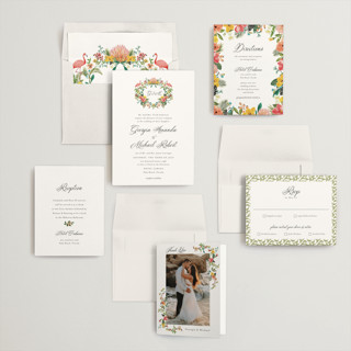 This is a hibiscus wedding invitations with standard by Susan Moyal called tropical crest printing on signature in standard
