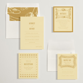 This is a butter wedding invitations with standard by Nazia Hyder called vintage label printing on signature in standard