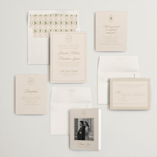 This is a almond wedding invitations with standard by Creo Study called scripted printing on signature in standard