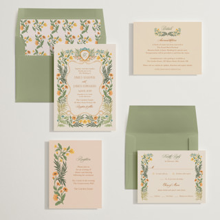 This is a marigold wedding invitations with standard by Elly called garden heirloom printing on signature in standard