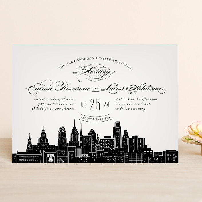 Big City Philadelphia Wedding Invitations By Ay Creative Big City Philadelphia Destination Modern Wedding Invitations In Light Taupe By