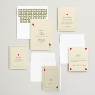 This is a olive wedding invitations with standard by Helena Vitto called red hearts printing on signature in standard