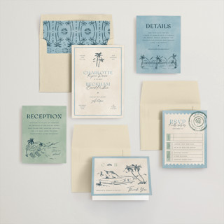 This is a frond wedding invitations with standard by Pixel and Hank called coastal drift printing on signature in standard