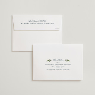 This is a navy wedding invitations with standard by Jennifer Postorino called adorned ampersand printing on signature in standard