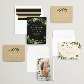 This is a midnight wedding invitations with standard by Susan Moyal called vines of green printing on signature in standard