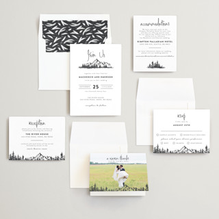 This is a charcoal wedding invitations with standard by Anastasia Makarova called mountains printing on signature in standard