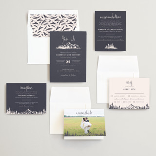 This is a grape wedding invitations with standard by Anastasia Makarova called mountains printing on signature in standard