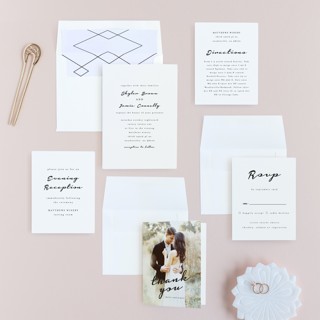 This is a cloud wedding invitations with standard by Angela Garrick called dressed in white printing on signature in standard