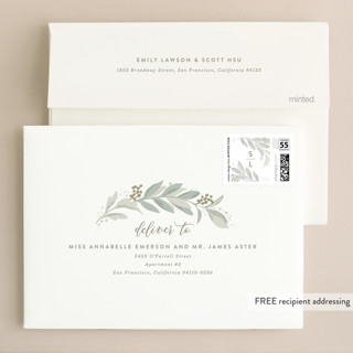 This is a sage wedding invitations with standard by Hooray Creative called modern wreath printing on signature in standard