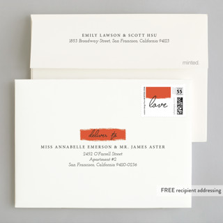 This is a tangerine wedding invitations with standard by Faith Harlow called joyfully ever after printing on signature in standard