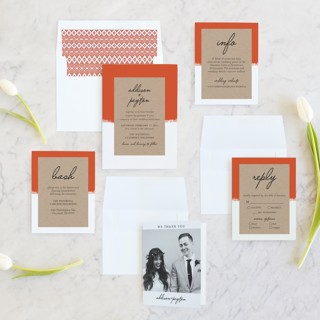 This is a tangerine wedding invitations with standard by Faith Harlow called joyfully ever after printing on signature in standard