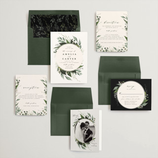 This is a ivory wedding invitations with standard by Susan Moyal called natures greens printing on signature in standard