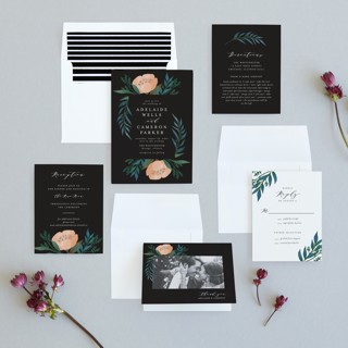 This is a coal wedding invitations with standard by Lehan Veenker called twilight printing on signature in standard