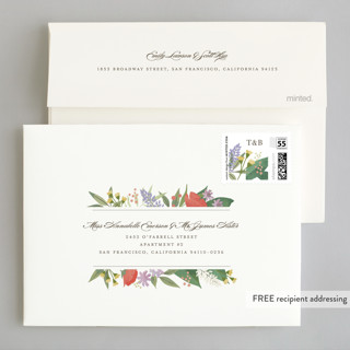 This is a persimmon wedding invitations with standard by Jennifer Wick called floral specimen printing on signature in standard