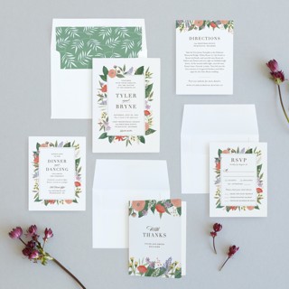 This is a persimmon wedding invitations with standard by Jennifer Wick called floral specimen printing on signature in standard