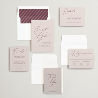 This is a orchid wedding invitations with standard by Hooray Creative called scripted names printing on signature in standard