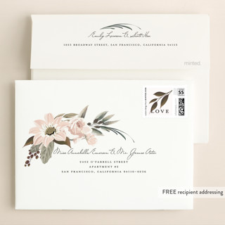 This is a blush wedding invitations with standard by Susan Moyal called botanical ring printing on signature in standard