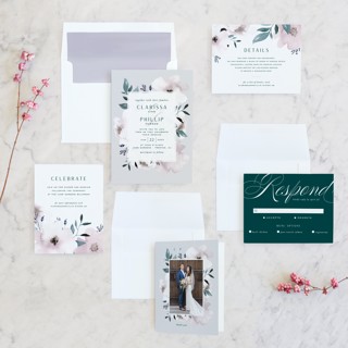 This is a lavender wedding invitations with standard by Leah Bisch called soft florals printing on signature in standard