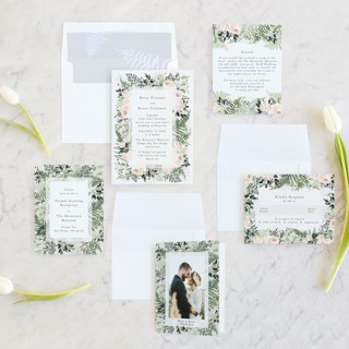 This is a fresh wedding invitations with standard by Phrosné Barwood called beautiful posies printing on signature in standard