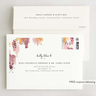 This is a blush wedding invitations with standard by Lisa Fee Paura called mod brush printing on signature in standard