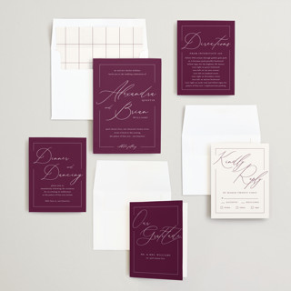 This is a wine wedding invitations with standard by Liz Conley called love story printing on signature in standard