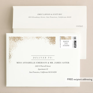 This is a champagne wedding invitations with standard by lena barakat called organic dots printing on signature in standard