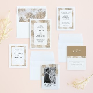 This is a champagne wedding invitations with standard by lena barakat called organic dots printing on signature in standard
