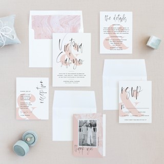 This is a coral wedding invitations with standard by silverscreen studio called thespian printing on signature in standard