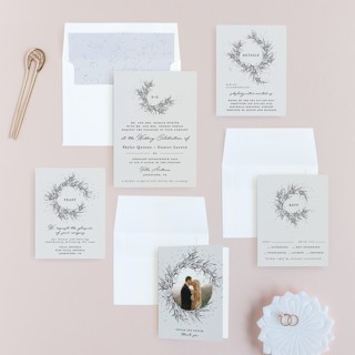 This is a concrete wedding invitations with standard by Plain White Paper Co called a sketched wreath printing on signature in standard