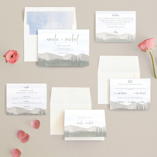 This is a splendid day wedding invitations with standard by Deborah Chou called muted mountains printing on signature in standard