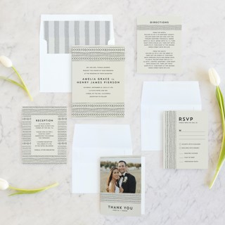This is a cream wedding invitations with standard by Erin Deegan called mudcloth wedding printing on signature in standard