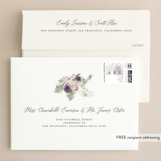 This is a lavender wedding invitations with standard by Cass Imagines called rose drop printing on signature in standard