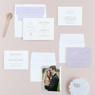 This is a lavender wedding invitations with standard by Kristie Kern called gramercy printing on signature in standard