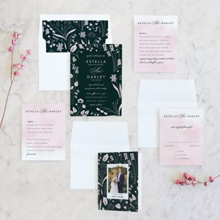 This is a deep forest wedding invitations with standard by Eve Schultz called forest foliage printing on signature in standard