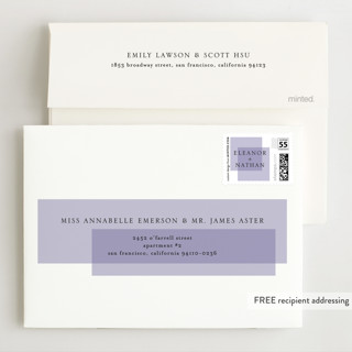 This is a lilac wedding invitations with standard by Erin Deegan called transparent printing on signature in standard