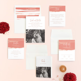 This is a coral wedding invitations with standard by Mansi Verma called eloquent printing on signature in standard
