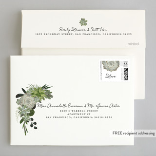 This is a ivory wedding invitations with standard by Susan Moyal called agave & greens printing on signature in standard
