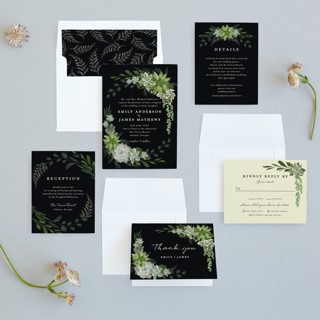 This is a midnight wedding invitations with standard by Susan Moyal called agave & greens printing on signature in standard